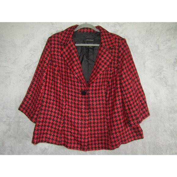 Lane Bryant Red Black Glitter Houndstooth Blazer Jacket Women’s 20 3/4 Sleeve - Picture 1 of 9